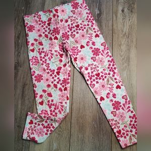 Girl's Isaac Mizrahi white, pink floral & heart print leggings Size 5-6